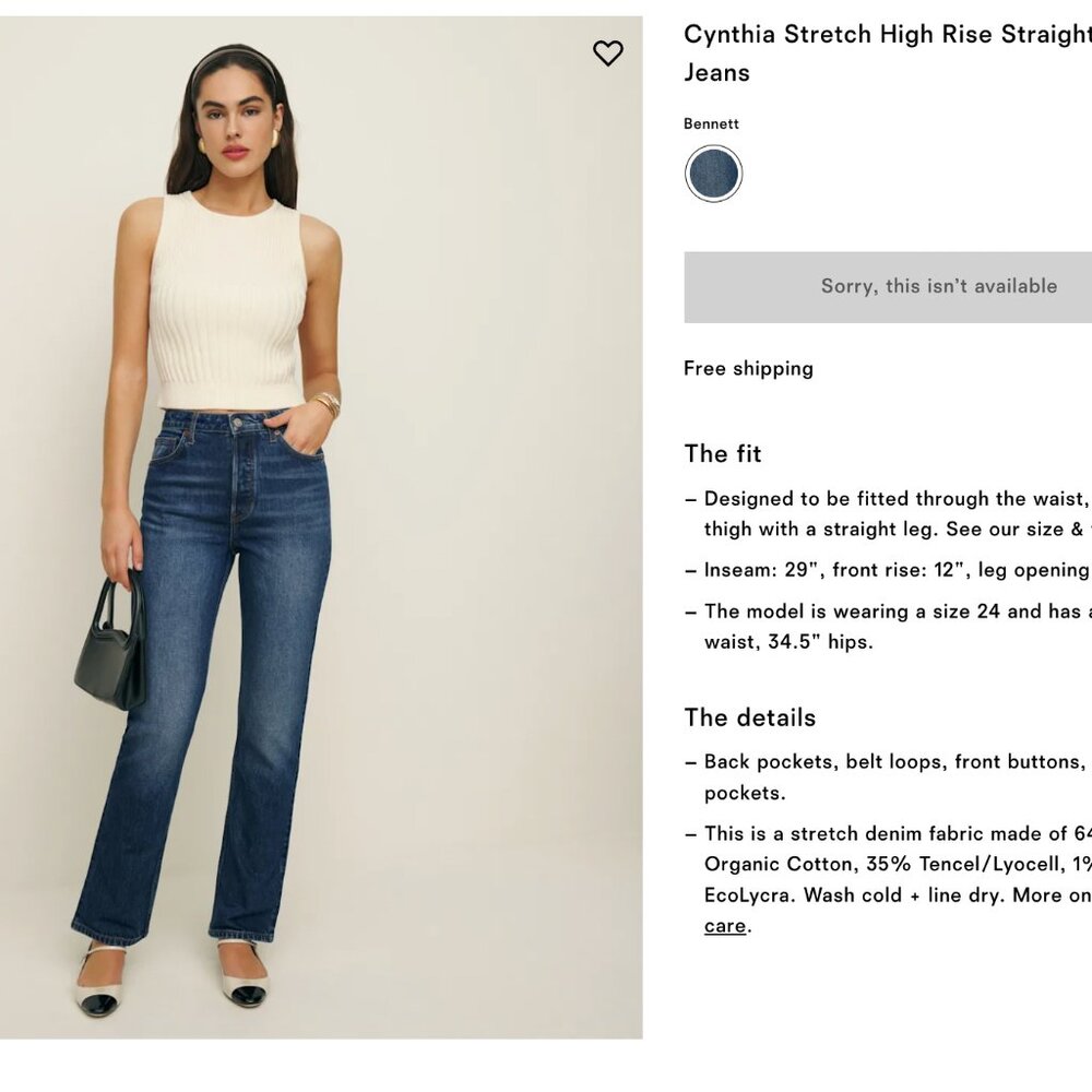 Reformation Cynthia Stretch Jeans 25